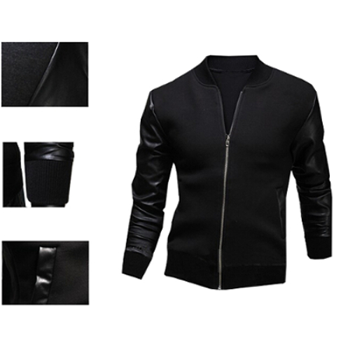 Men Fashion Leather Jacket with Patchwork3